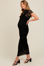 Black Floral Mesh Overlay Maternity Maxi Dress by PinkBlush (view 3 of 6)
