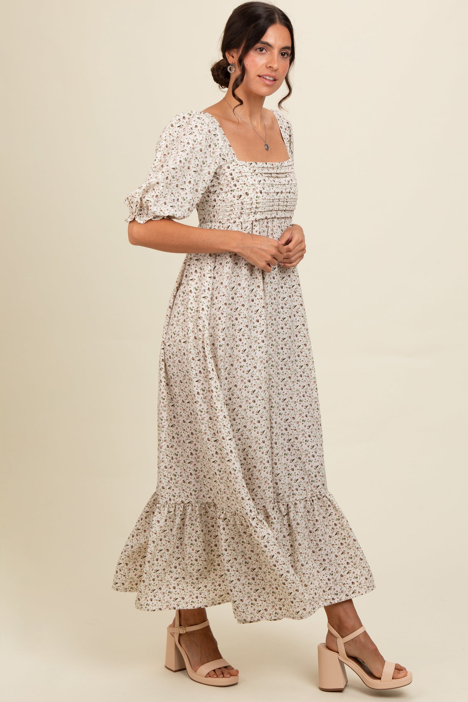 Ivory Floral Pleated Bodice Maxi Dress by PinkBlush (view 2 of 3)
