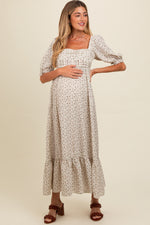 Ivory Floral Pleated Bodice Maternity Maxi Dress by PinkBlush (view 2 of 5)