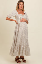 Ivory Floral Pleated Bodice Maternity Maxi Dress by PinkBlush (view 3 of 5)