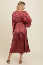 Mauve Satin Pleated V-Neck Maxi Dress by PinkBlush