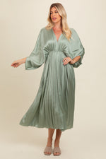 Light Olive Satin Pleated V-Neck Maxi Dress by PinkBlush at Everetts Place