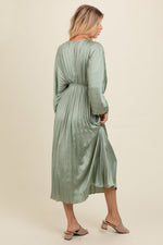 Light Olive Satin Pleated V-Neck Maxi Dress by PinkBlush at Everetts Place