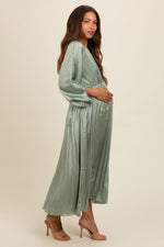 Light Olive Satin Pleated V-Neck Maternity Maxi Dress by PinkBlush at Everetts Place