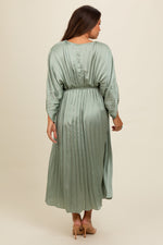 Light Olive Satin Pleated V-Neck Maternity Maxi Dress by PinkBlush at Everetts Place