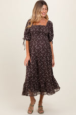 Floral Smocked Maternity Midi Dress - Tie Waist by PinkBlush