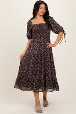 Floral Smocked Maternity Midi Dress - Tie Waist by PinkBlush