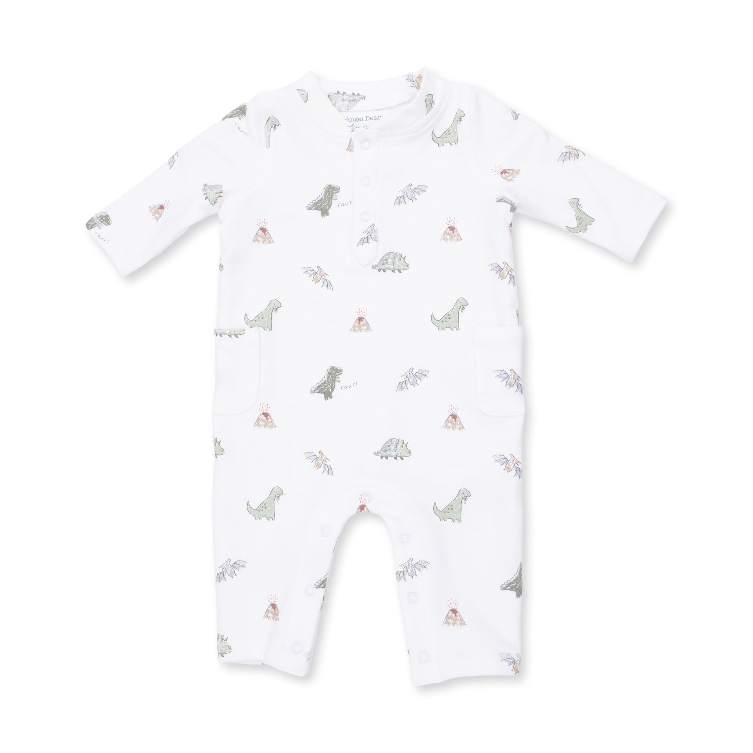 Dinosaur Uni Romper with Henley Neckline