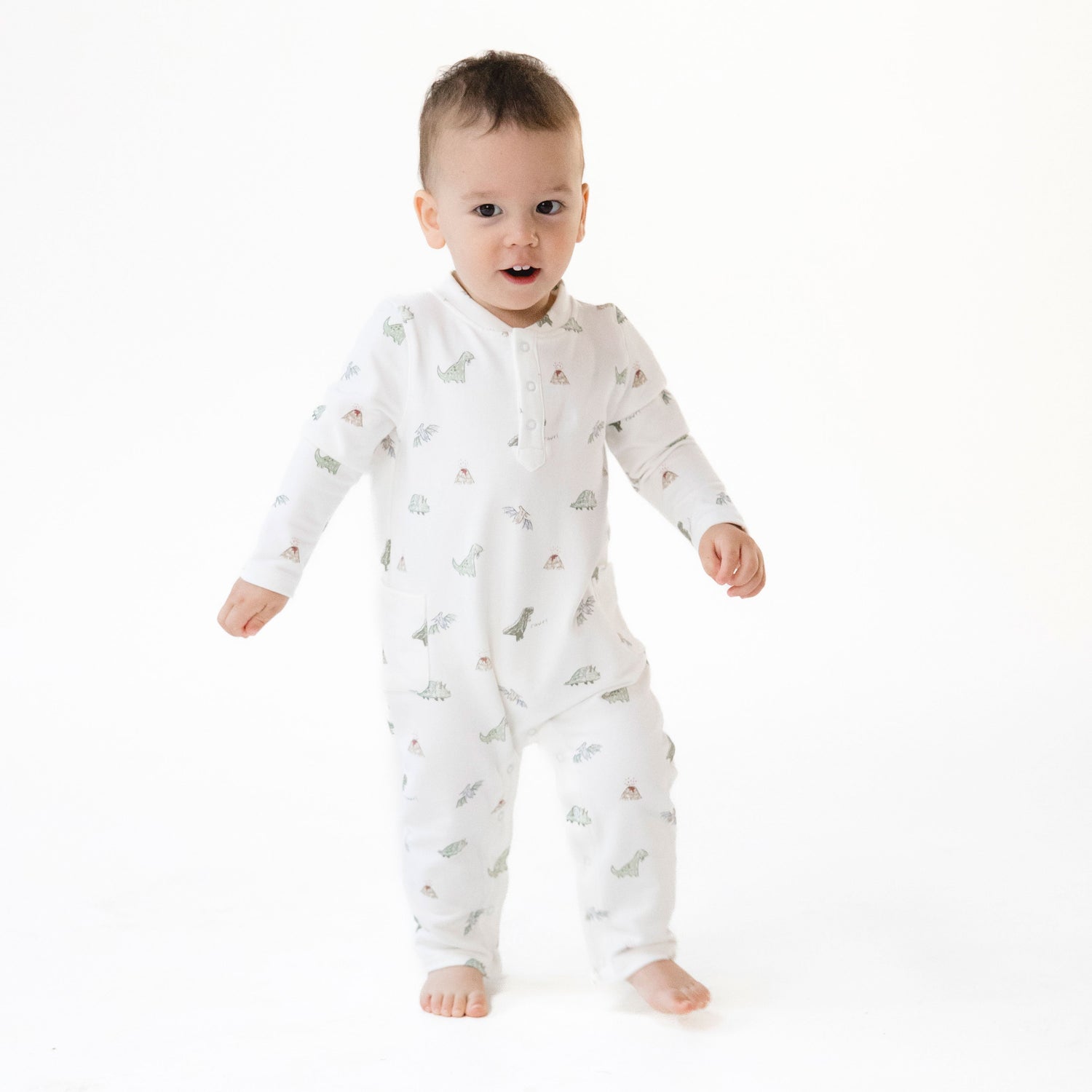 Dinosaur Uni Romper with Henley Neckline