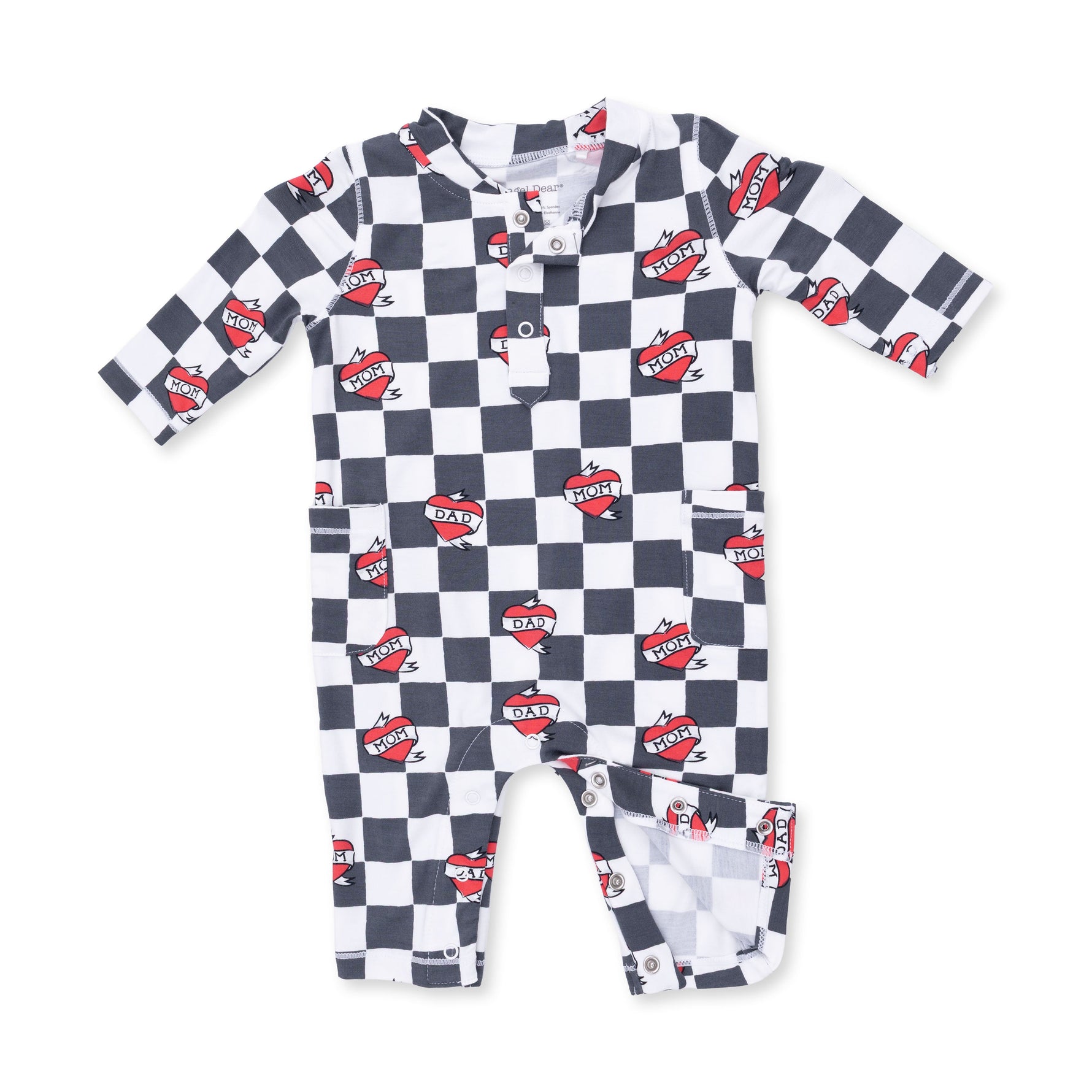 Heart Tattoo Check Black - Uni Romper by Angel Dear