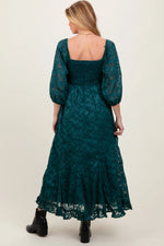 Forest Green Textured Overlay Smocked Ruffled Hem Maternity Maxi Dress PinkBlush 