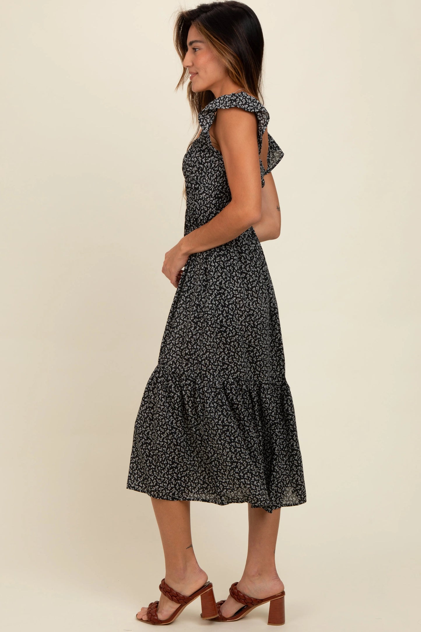 PinkBlush PinkBlush Black Ruffle Strap Smocked Midi Dress for Fashion-Forward Women - Apparel & Accessories > Clothing > Dresses