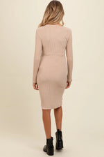 PinkBlush PinkBlush Cream Ribbed Knit Long Sleeve Tie Waist Maternity Dress - Apparel & Accessories > Clothing > Dresses