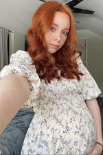 Ivory Floral Smocked Hi-Low Puff Sleeve Maternity Maxi Dress by PinkBlush at Everetts Place