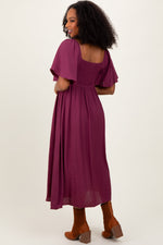 Plum Front Tie Ruffle Sleeve Midi Dress by PinkBlush at Everetts Place