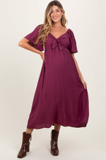 Plum Front Tie Ruffle Sleeve Maternity Midi Dress by PinkBlush at Everetts Place