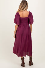 Plum Front Tie Ruffle Sleeve Maternity Midi Dress by PinkBlush at Everetts Place