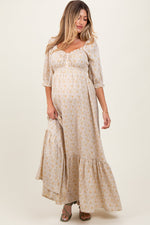 Cream Floral Sweetheart Maternity Maxi Dress by PinkBlush