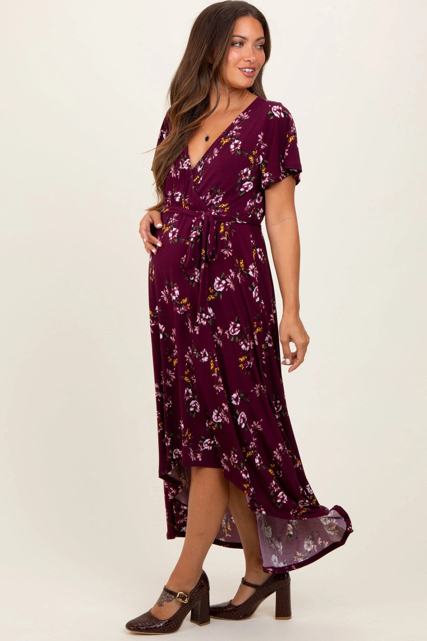 PinkBlush Elegant Maternity Maxi Dress with Floral Design for Expecting Mothers - Apparel & Accessories > Clothing > Dresses