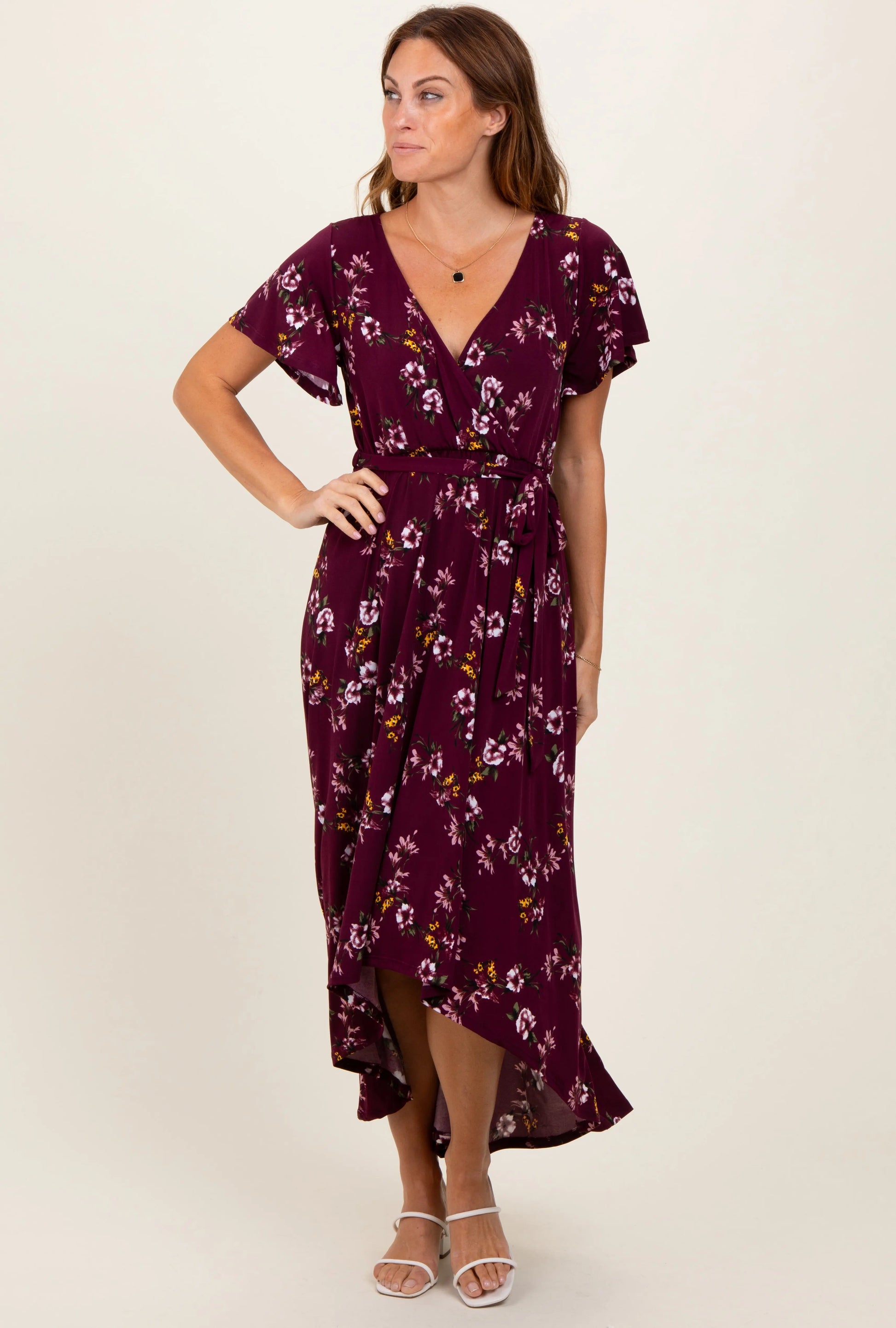 PinkBlush Elegant Maternity Maxi Dress with Floral Design for Expecting Mothers - Apparel & Accessories > Clothing > Dresses