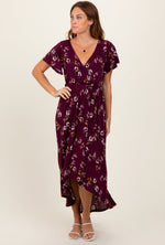 Floral Short Sleeve Wrap Hi-Low Maxi Maternity Dress by PinkBlush