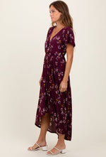 Floral Short Sleeve Wrap Hi-Low Maxi Maternity Dress by PinkBlush