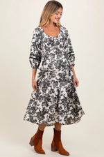 PinkBlush PinkBlush Cream Floral Smocked Maternity Midi Dress for Expecting Mothers - Apparel & Accessories > Clothing > Dresses