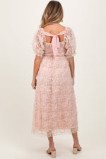 Light Pink Floral Mesh Overlay Tie Back Maternity Midi Dress by PinkBlush at Everetts Place