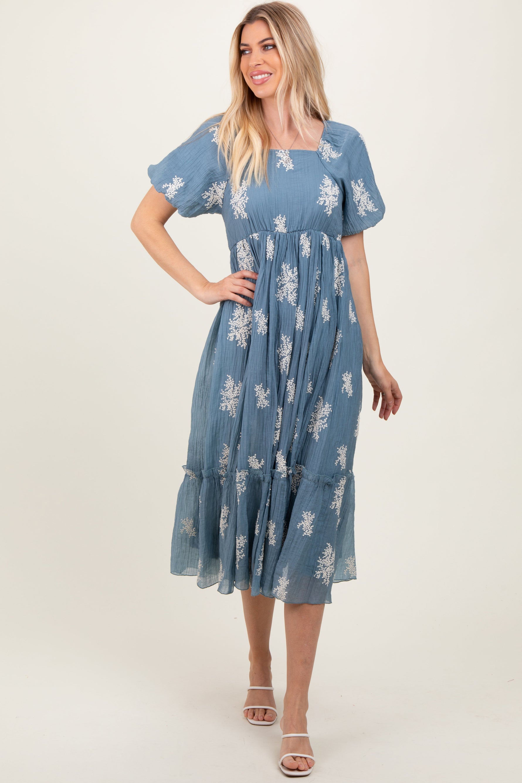 Blue Floral Print Ruffle Hem Midi Dress by PinkBlush at Everetts Place