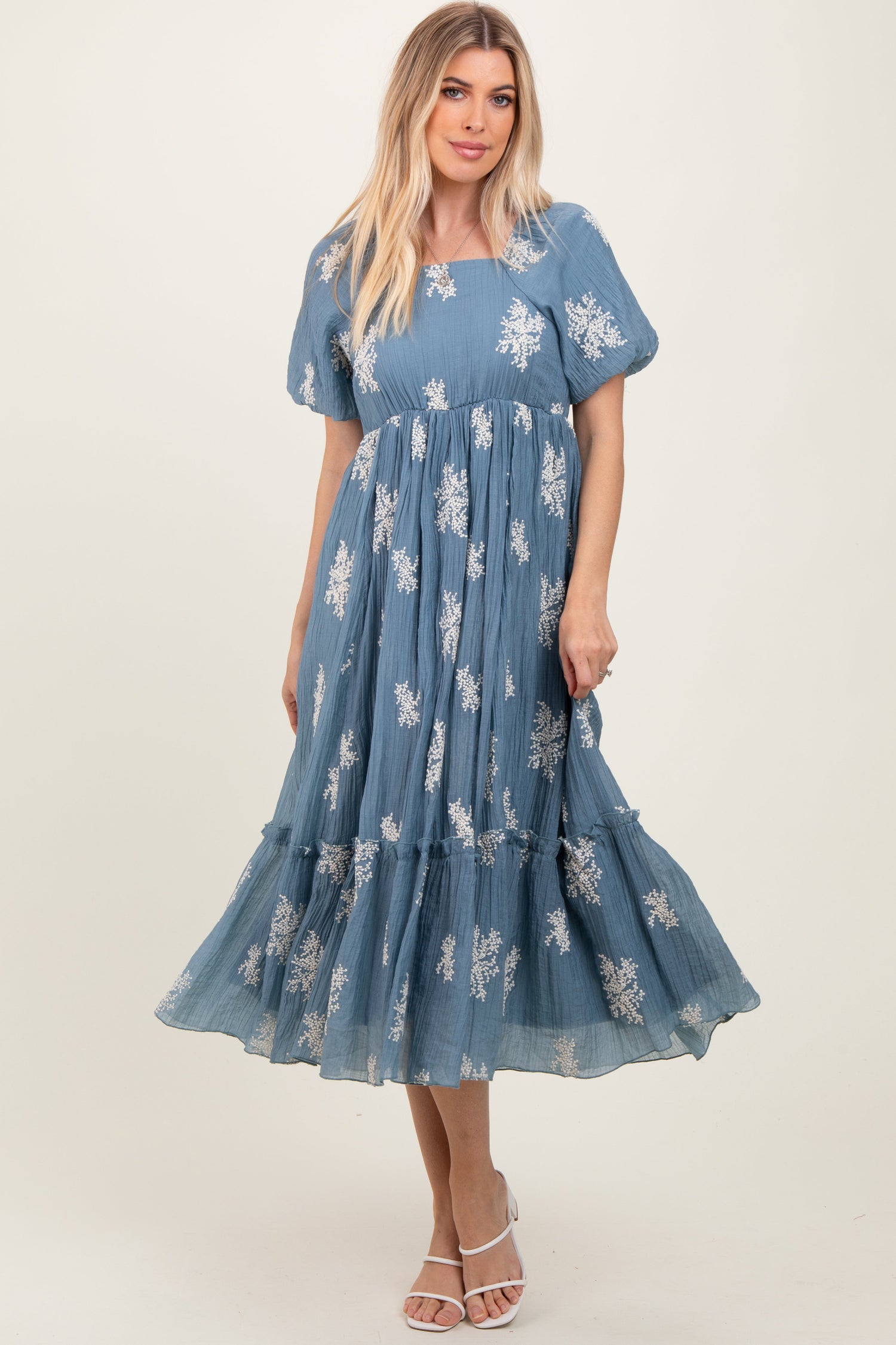 Blue Floral Print Ruffle Hem Midi Dress by PinkBlush at Everetts Place