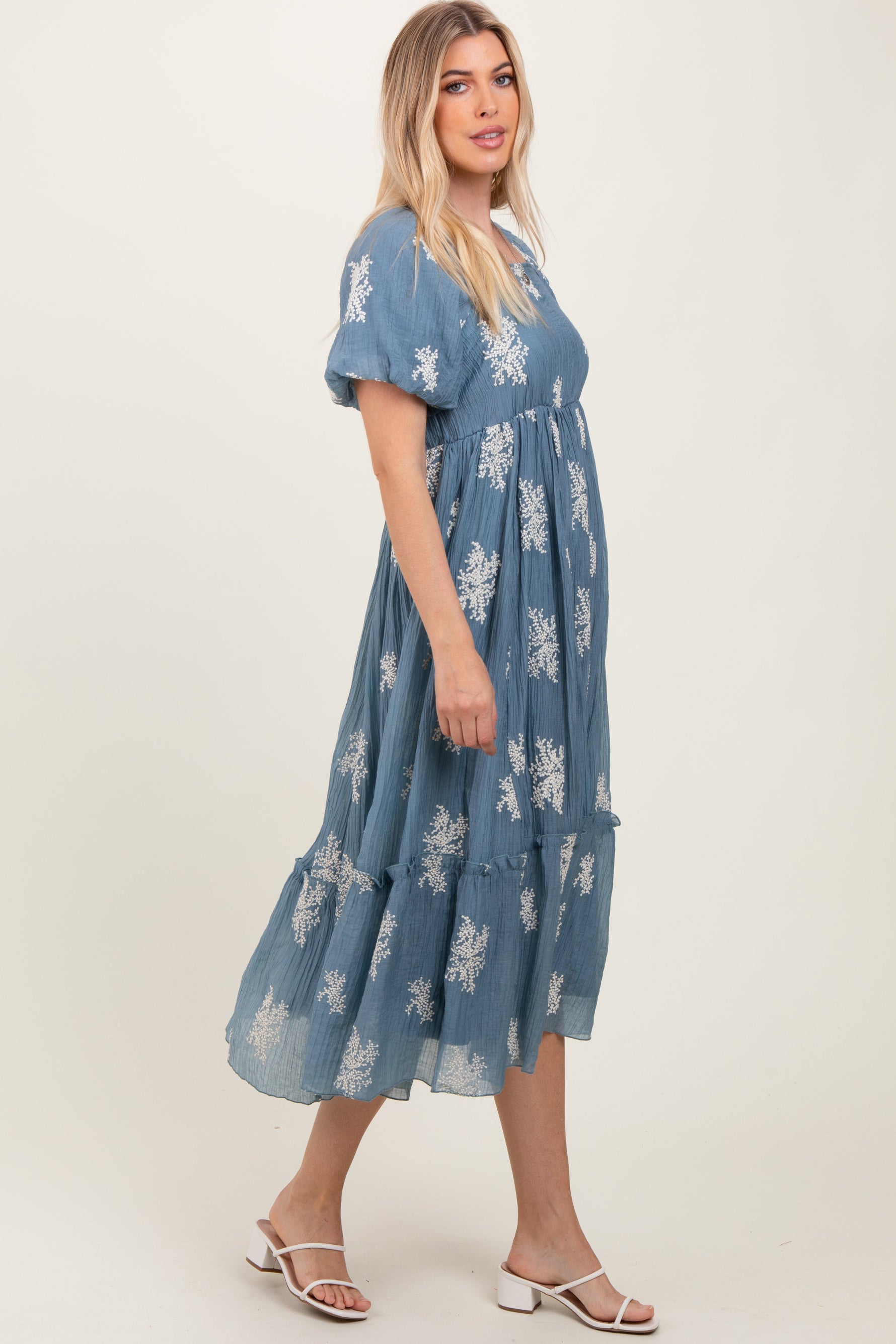 Blue Floral Print Ruffle Hem Midi Dress by PinkBlush at Everetts Place