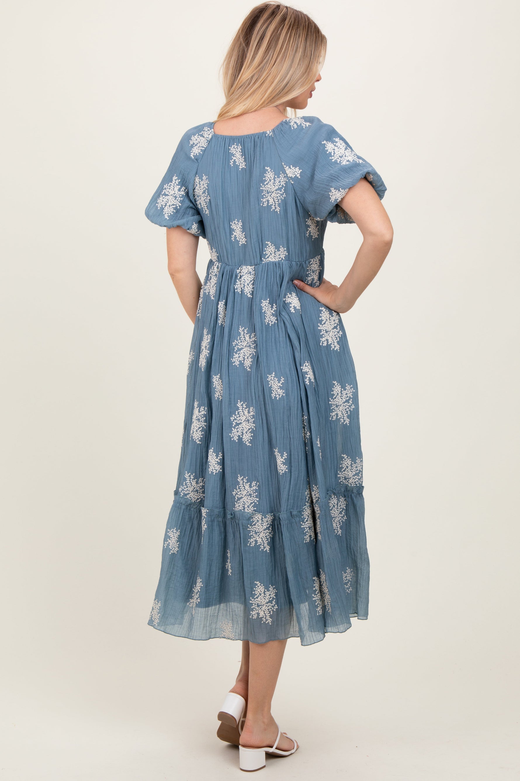 Blue Floral Print Ruffle Hem Midi Dress by PinkBlush at Everetts Place