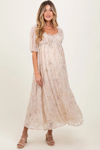 Elegant Chiffon Maternity Maxi Dress with Embroidery for Expecting Moms