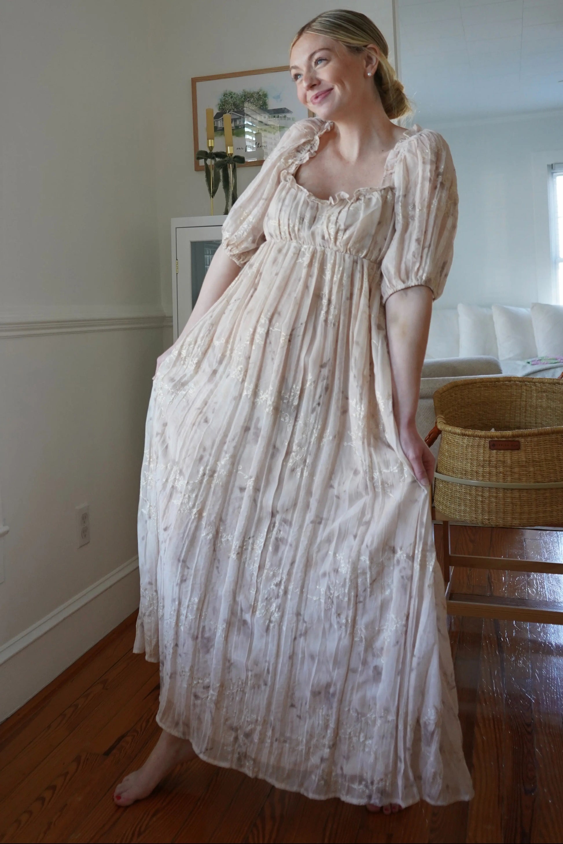 PinkBlush Elegant Chiffon Maternity Maxi Dress with Embroidery for Expecting Moms - Apparel & Accessories > Clothing > Dresses