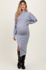 Light Grey Ribbed Knit Asymmetric Top Midi Skirt Maternity Set by PinkBlush at Everetts Place