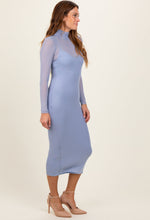 Light Blue Mesh Overlay Fitted Midi Dress by PinkBlush