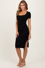 Black Square Neck Side Slit Midi Dress by PinkBlush at Everetts Place