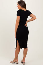 Black Square Neck Side Slit Maternity Midi Dress by PinkBlush at Everetts Place