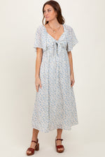 Blue Floral Front Tie Midi Dress by PinkBlush at Everetts Place