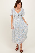 Blue Floral Front Tie Midi Dress by PinkBlush at Everetts Place