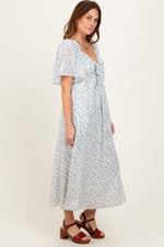 Blue Floral Front Tie Midi Dress by PinkBlush at Everetts Place