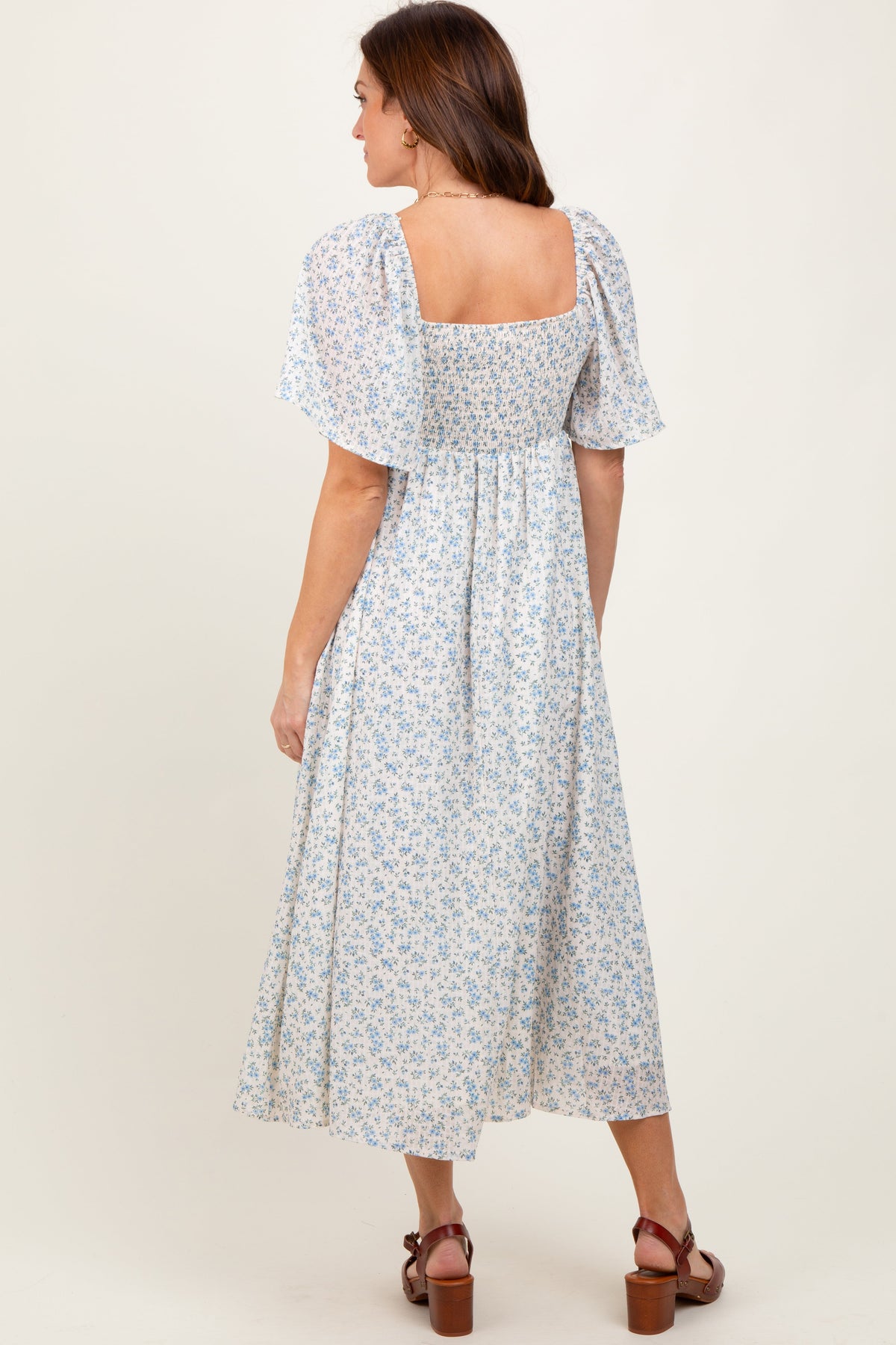 Blue Floral Front Tie Midi Dress by PinkBlush at Everetts Place