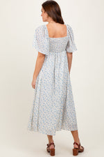 Blue Floral Front Tie Midi Dress by PinkBlush at Everetts Place