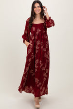 Burgundy Multi Floral Textured Peasant Babydoll Maxi Dress by PinkBlush at Everetts Place