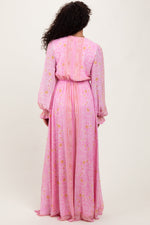 Pink Paisley Deep V-Neck Long Sleeve Maxi Dress by PinkBlush at Everetts Place