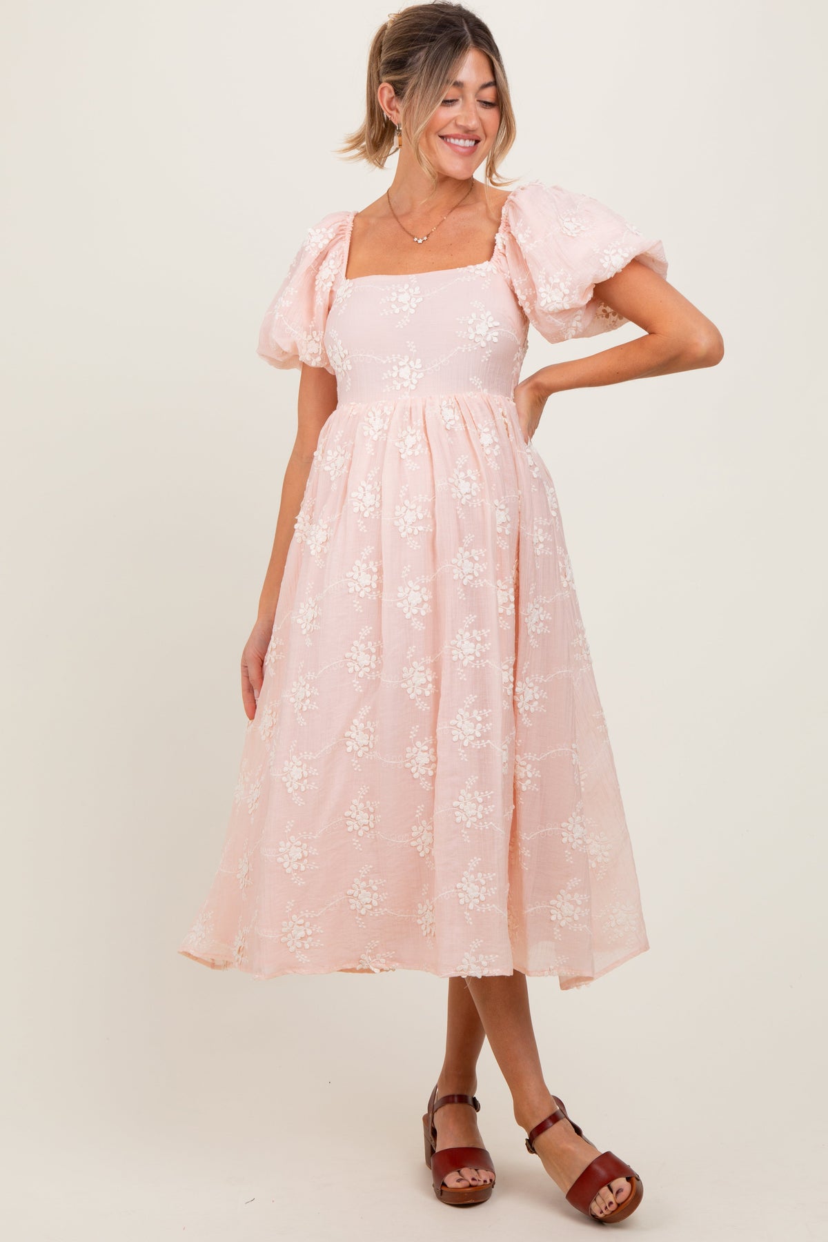 Pink Textured Maternity Midi Dress by PinkBlush at Everetts Place