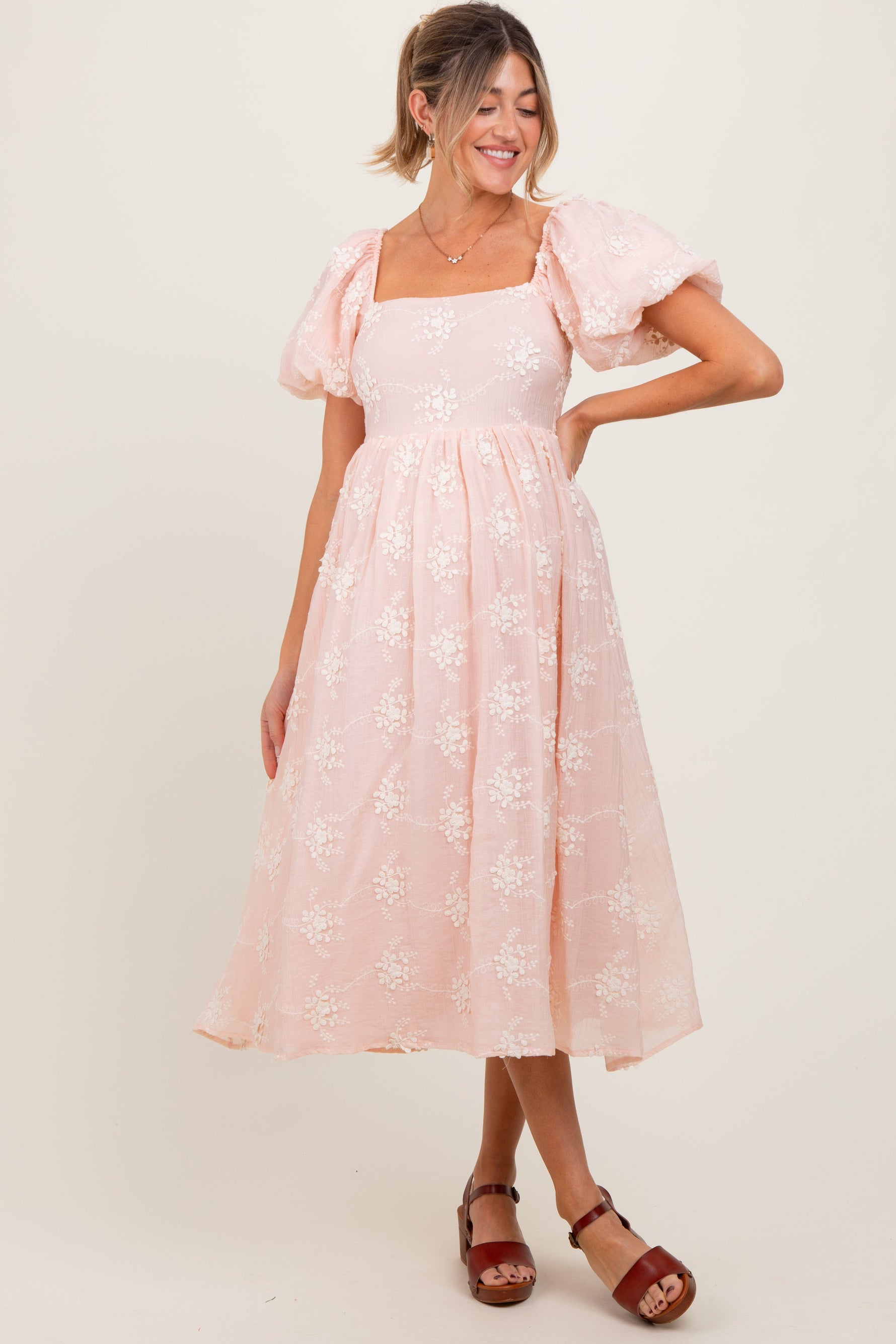 PinkBlush Pink Textured Maternity Midi Dress Pink Small