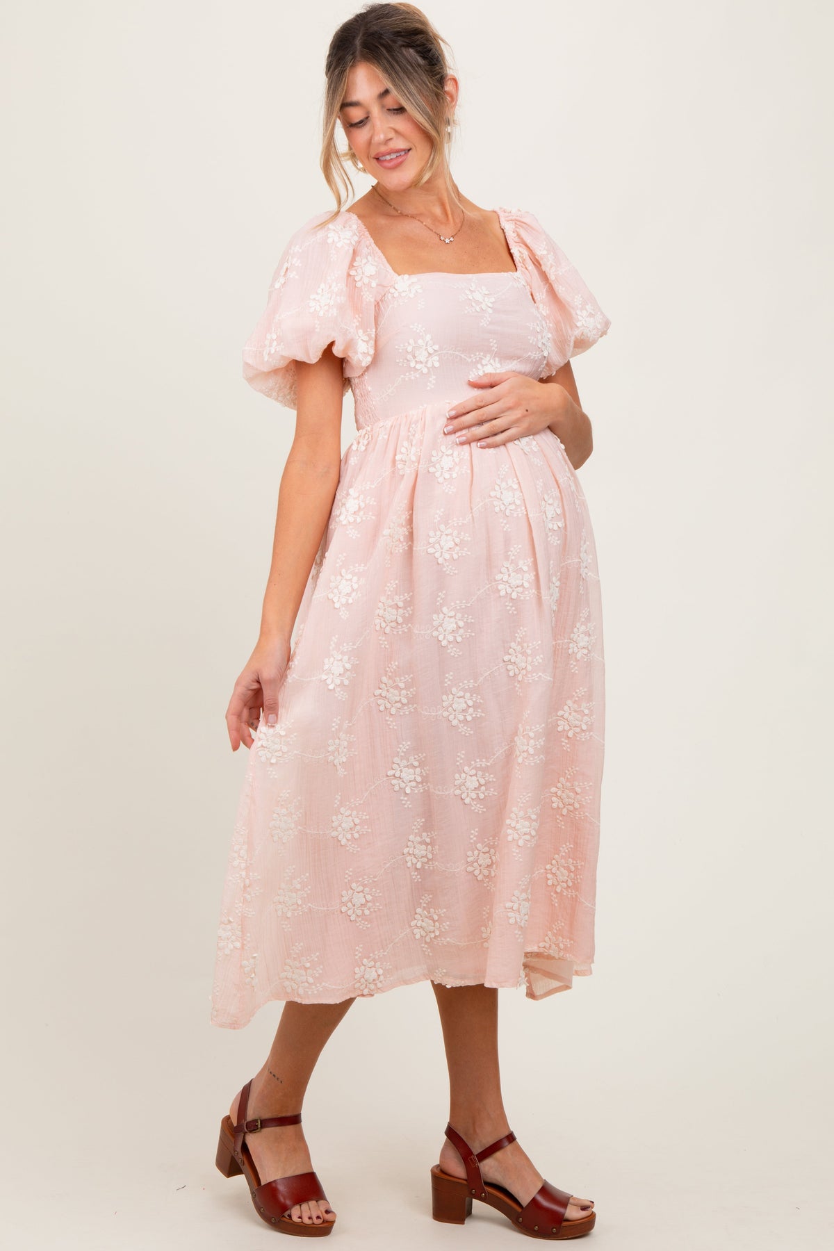 Pink Textured Maternity Midi Dress by PinkBlush at Everetts Place