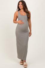 Olive Striped Button Front Sleeveless Maternity Maxi Dress by PinkBlush at Everetts Place