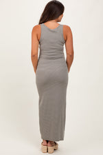 Olive Striped Button Front Sleeveless Maternity Maxi Dress by PinkBlush at Everetts Place